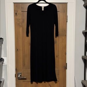 J.Jill V-neck Black Maxi Dress Womens XS Rayon Blend 3/4 sleeve minimalist basic